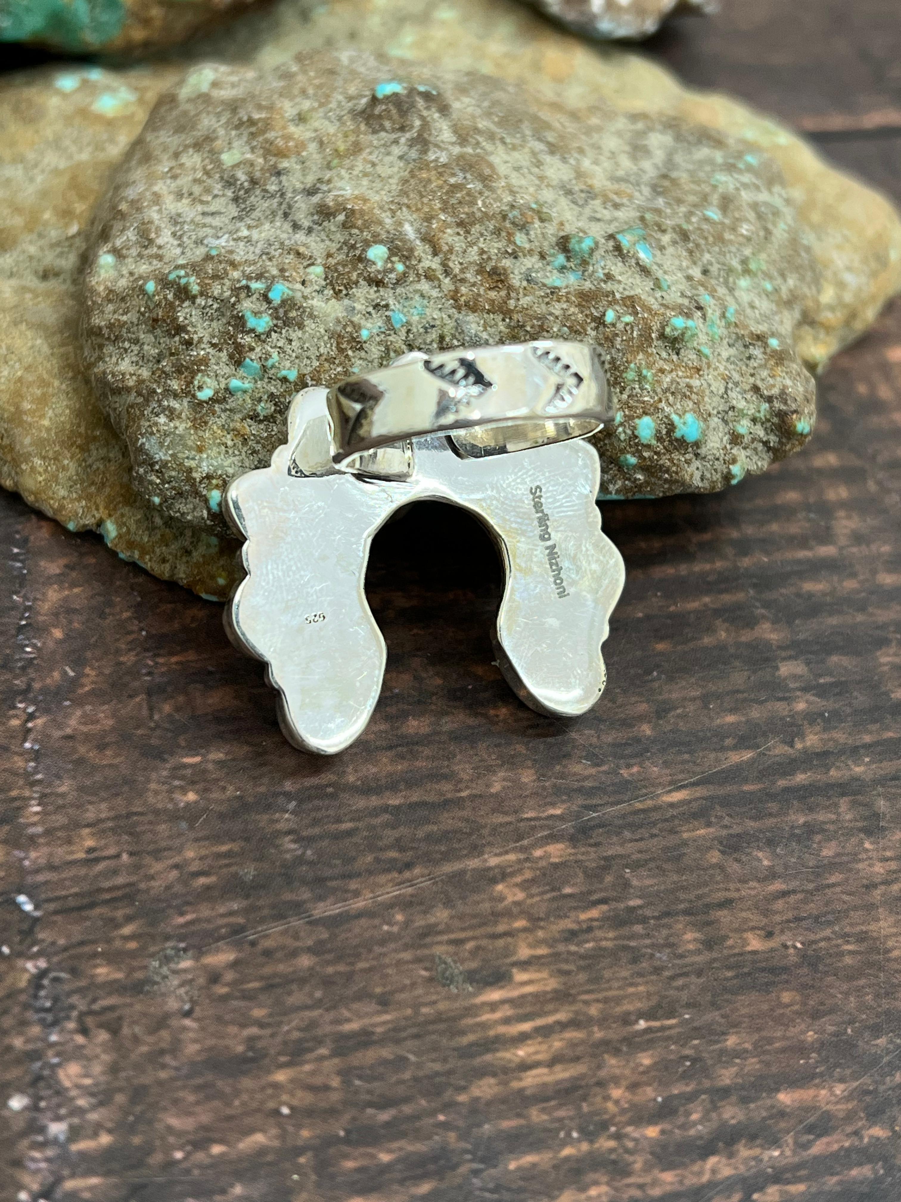 ** 4TH OF JULY ** Handmade Sterling Silver Synthetic Opal Adjustable Ring with Signed Nizhoni