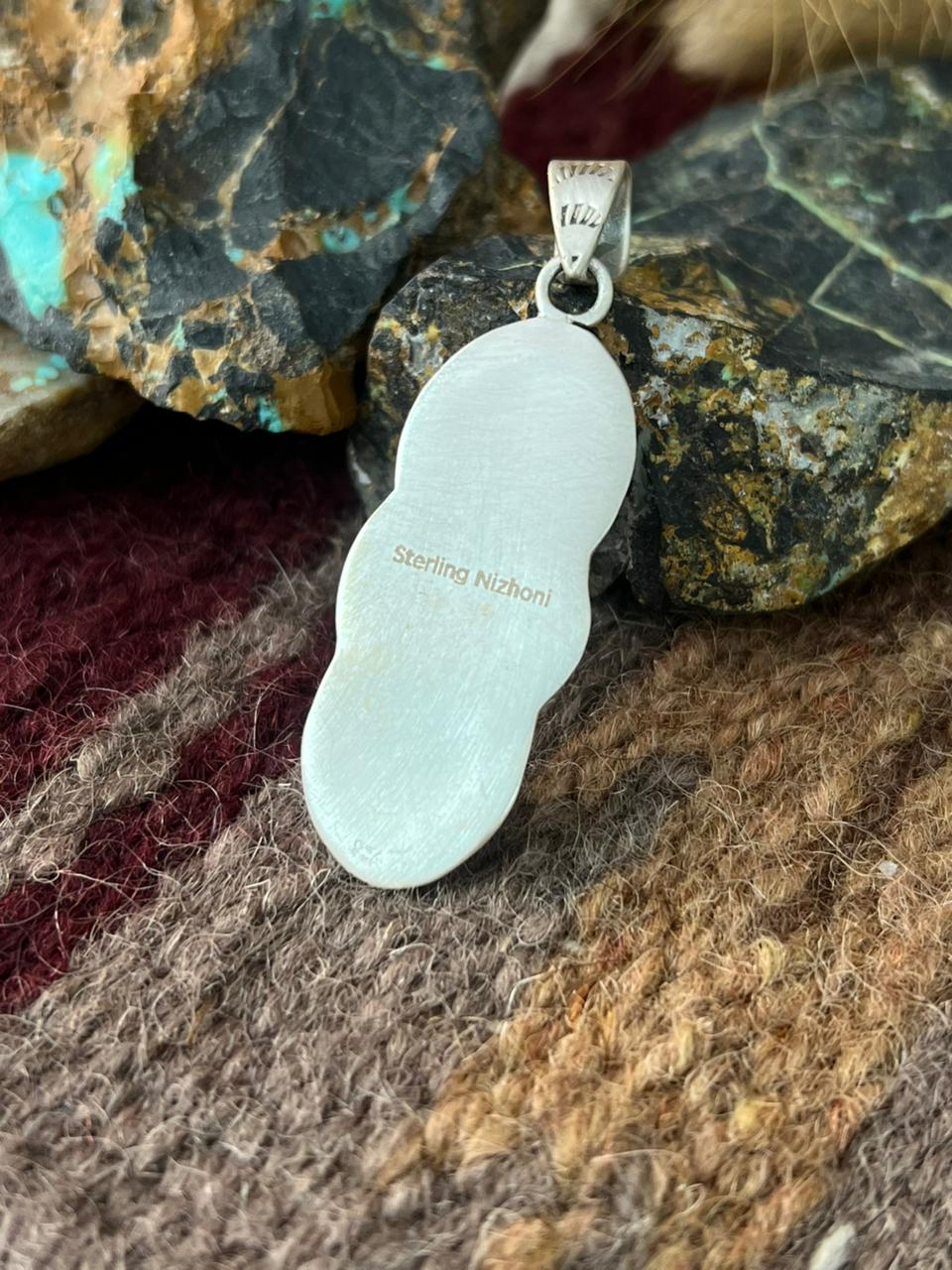 Handmade Sterling Silver Kingman Turquoise Pendant "Signed Nizhoni"