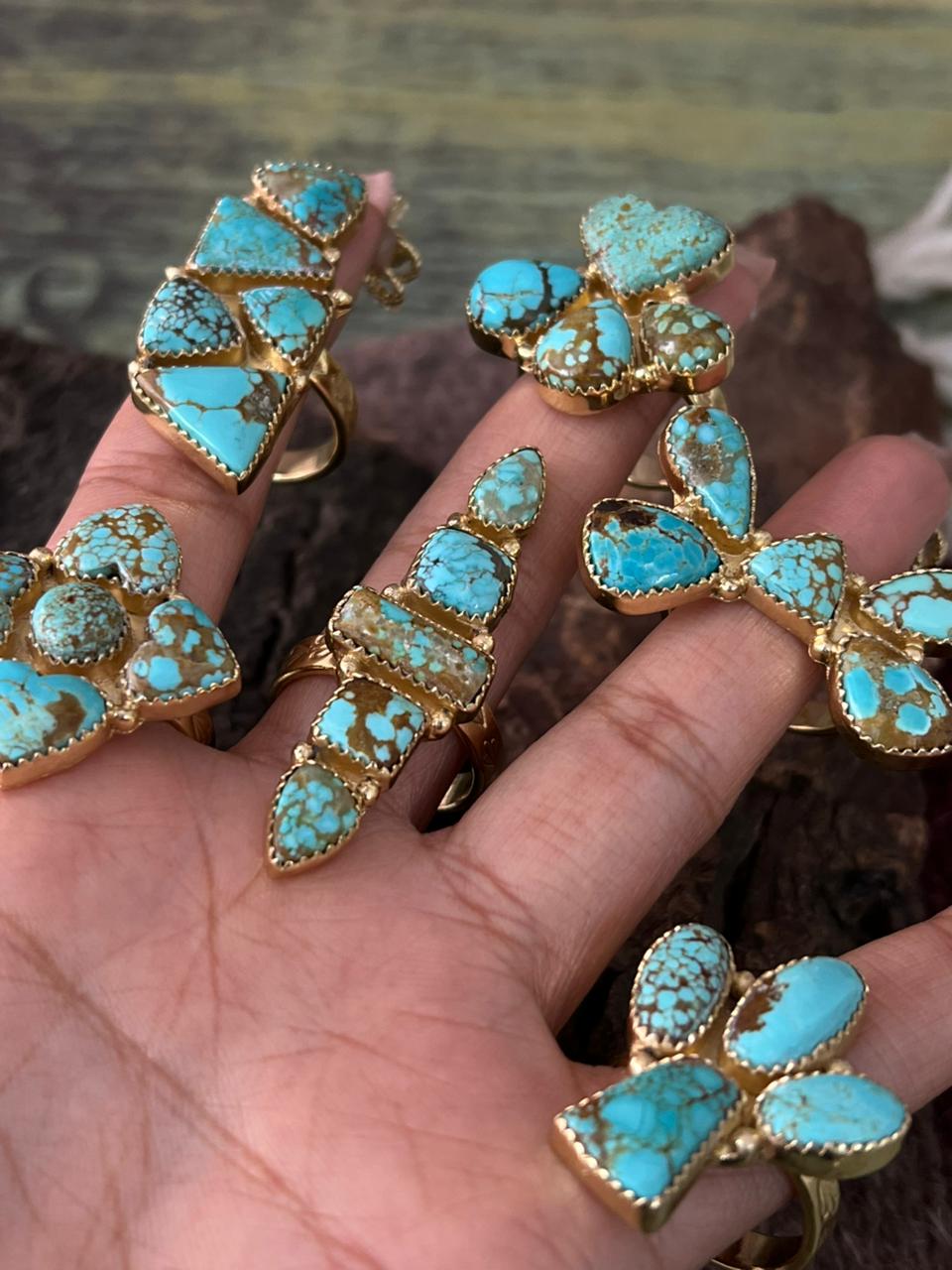 “The Golden Collection” Handmade Number 8 Turquoise with Gold Adjustable Ring