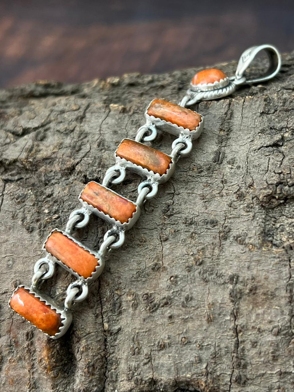 Handmade Sterling Silver Orange Mojave Pendant "Signed Nizhoni"