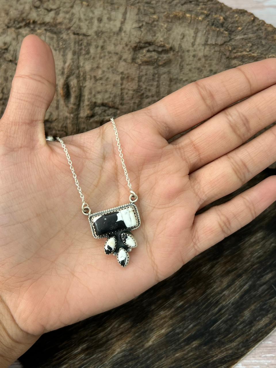 Handmade Sterling Silver White Buffalo Necklace "Signed Nizhoni"