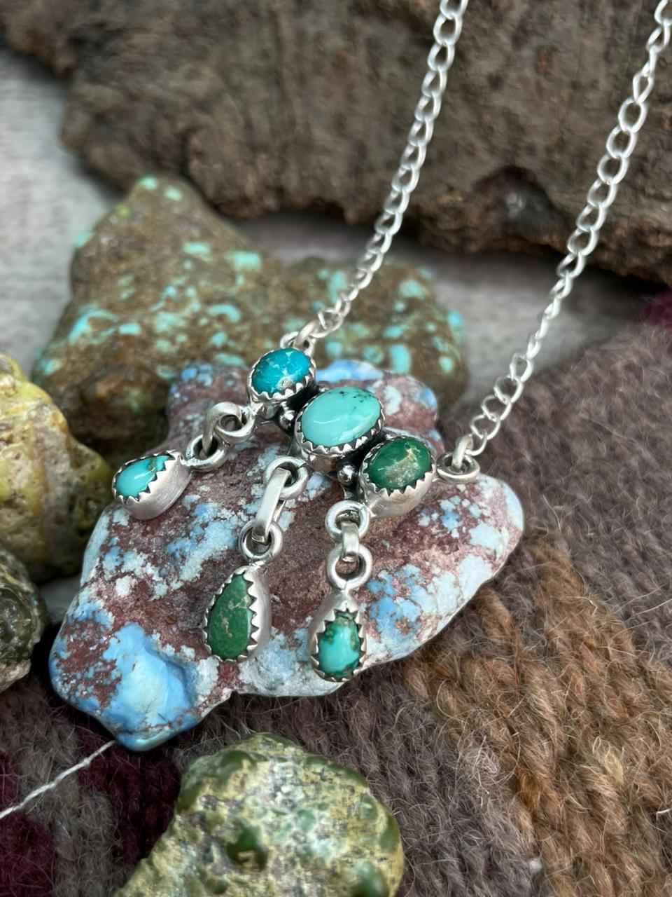 Handmade Sterling Silver Emerald Valley Turquoise Necklace "Signed Nizhoni"
