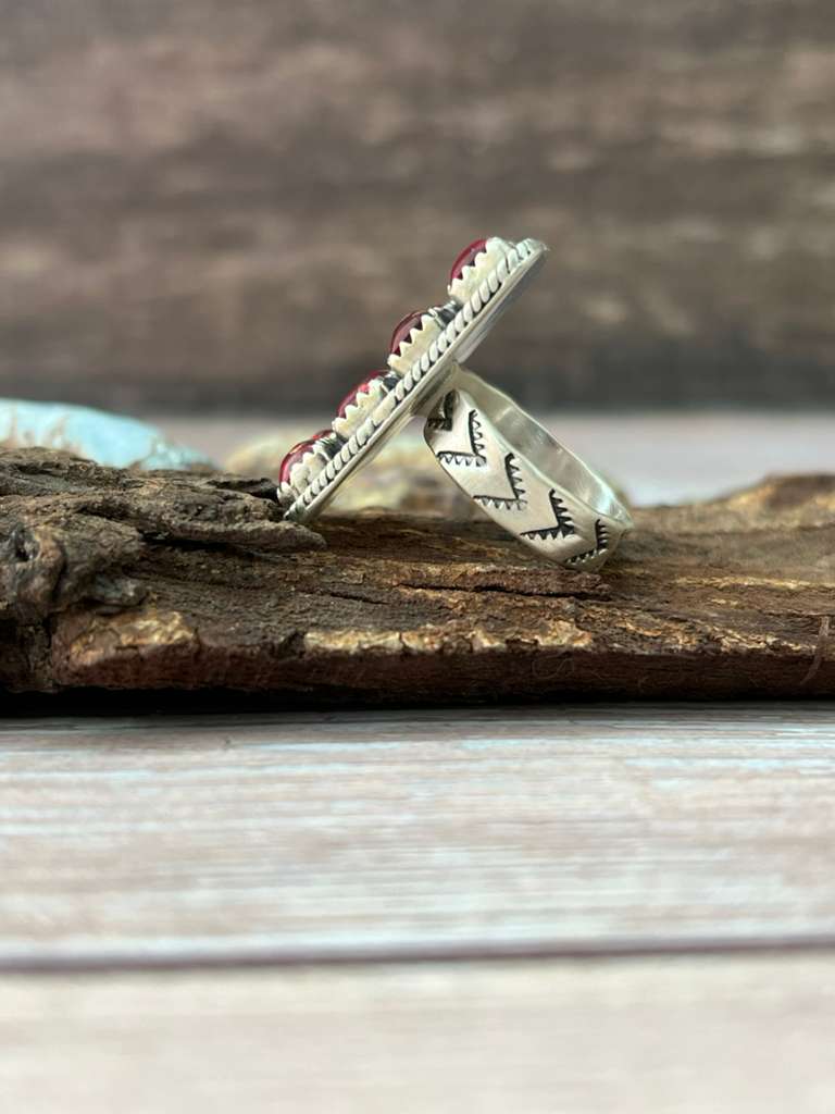 Handmade Sterling Silver Dahlia Rose Adjustable Ring with Signed Nizhoni