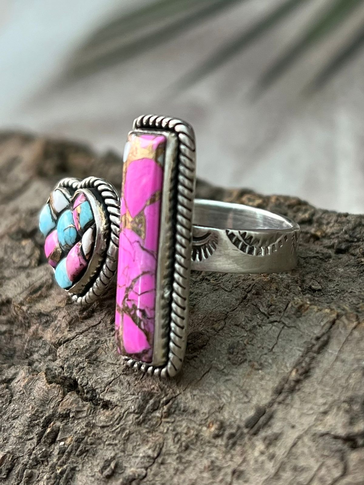 Handmade Sterling Silver Cotton Candy Adjustable Ring "Signed Nizhoni"