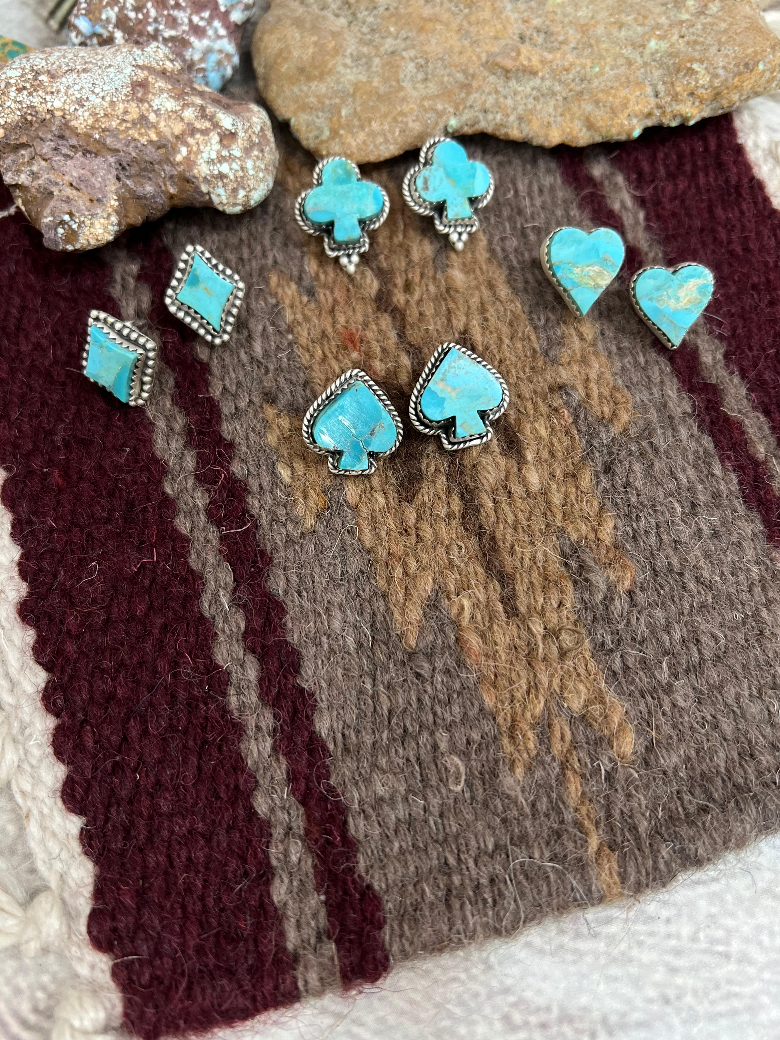 Handmade Sterling Silver Kingman Turquoise Post Studs with Signed Nizhoni
