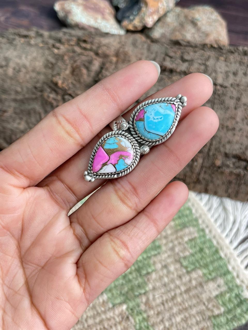 Handmade Sterling Silver Cotton Candy Adjustable Ring "Signed Nizhoni"