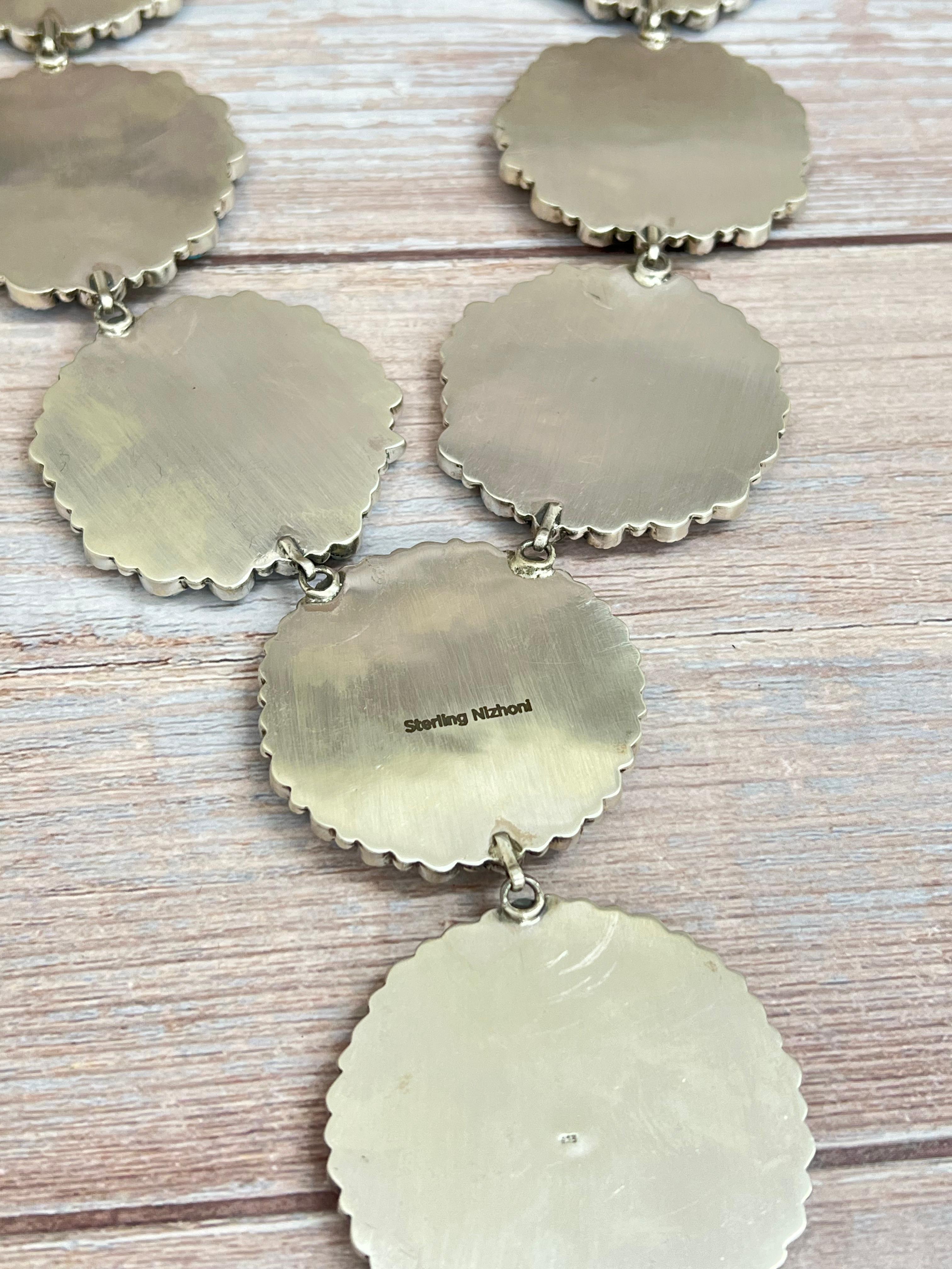 Handmade Sterling Silver Golden Hills Turquoise Necklace with Signed Nizhoni
