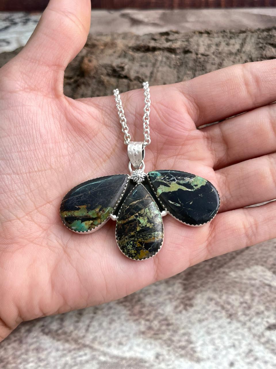 Handmade Sterling Silver Blackjack Turquoise Necklace "Signed Nizhoni"
