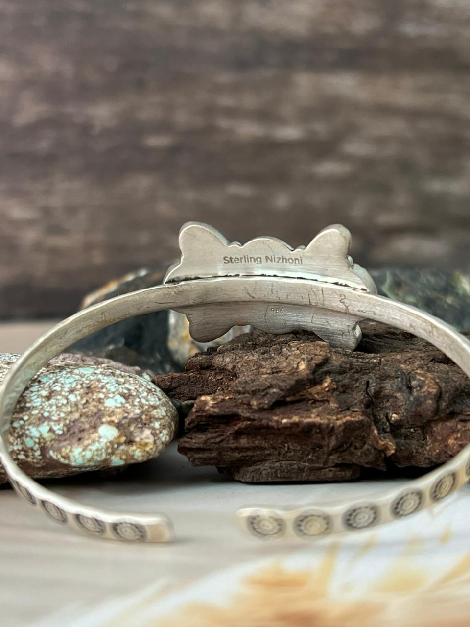Handmade Sterling Silver Spring Collection: Bumblebee with Sonoran and White Buffalo Bracelet "Signed Nizhoni"