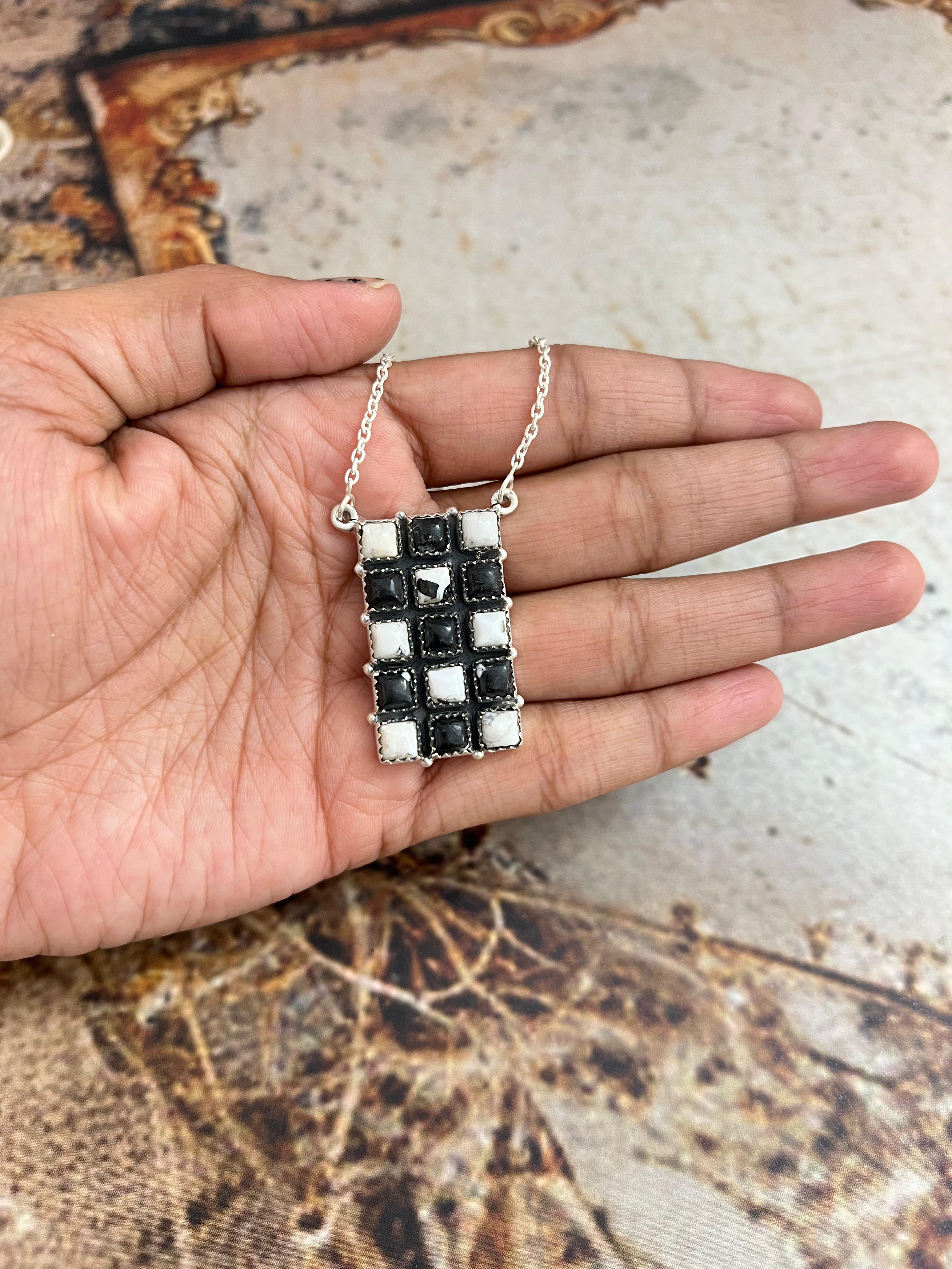 Handmade Sterling Silver White Buffalo Necklace with Signed Nizhoni (2)