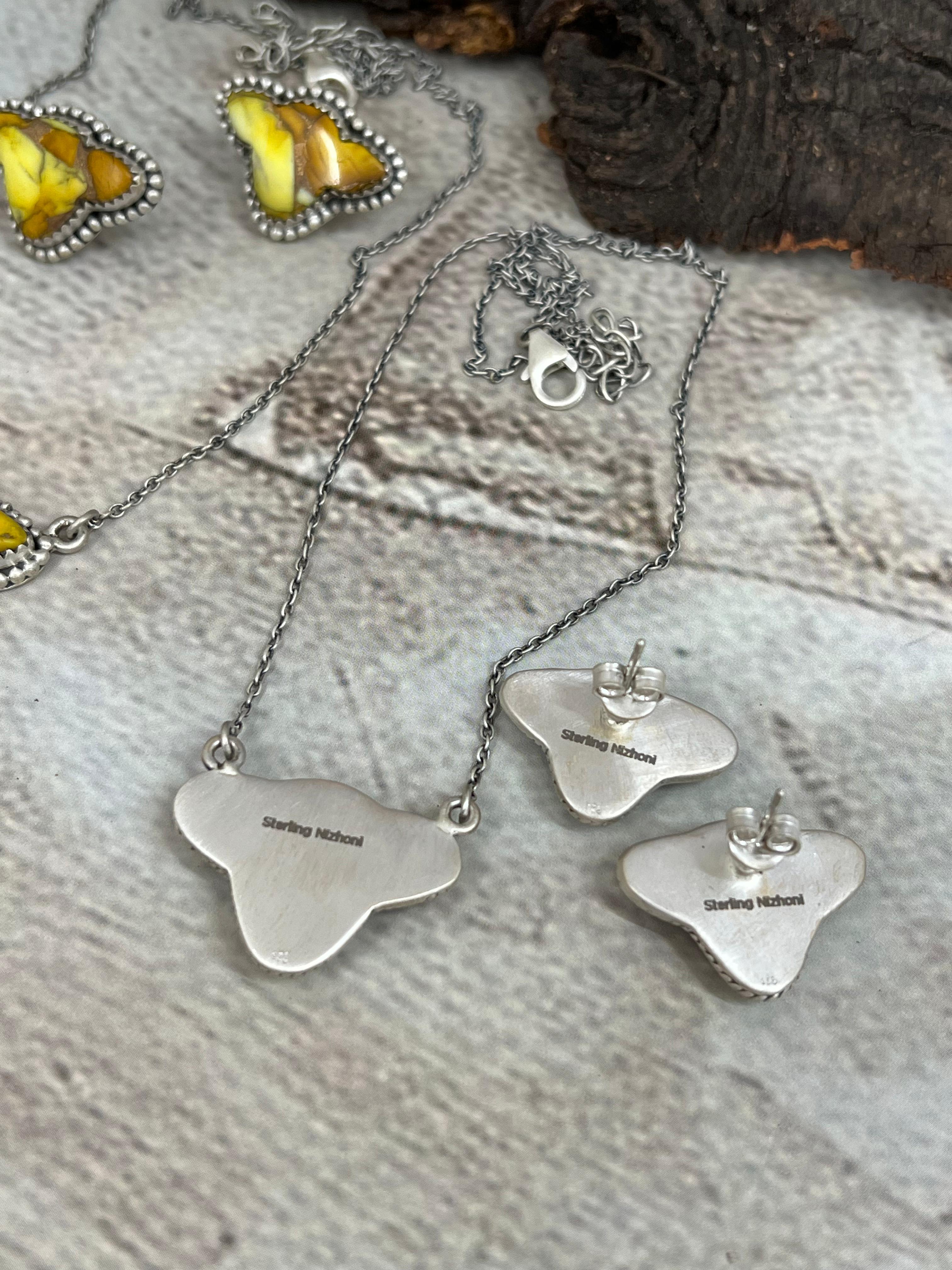 Handmade Sterling Silver Purple Ice Rose Dahlia, Honey Dahlia Necklace Earrings Set, Signed Nizhoni