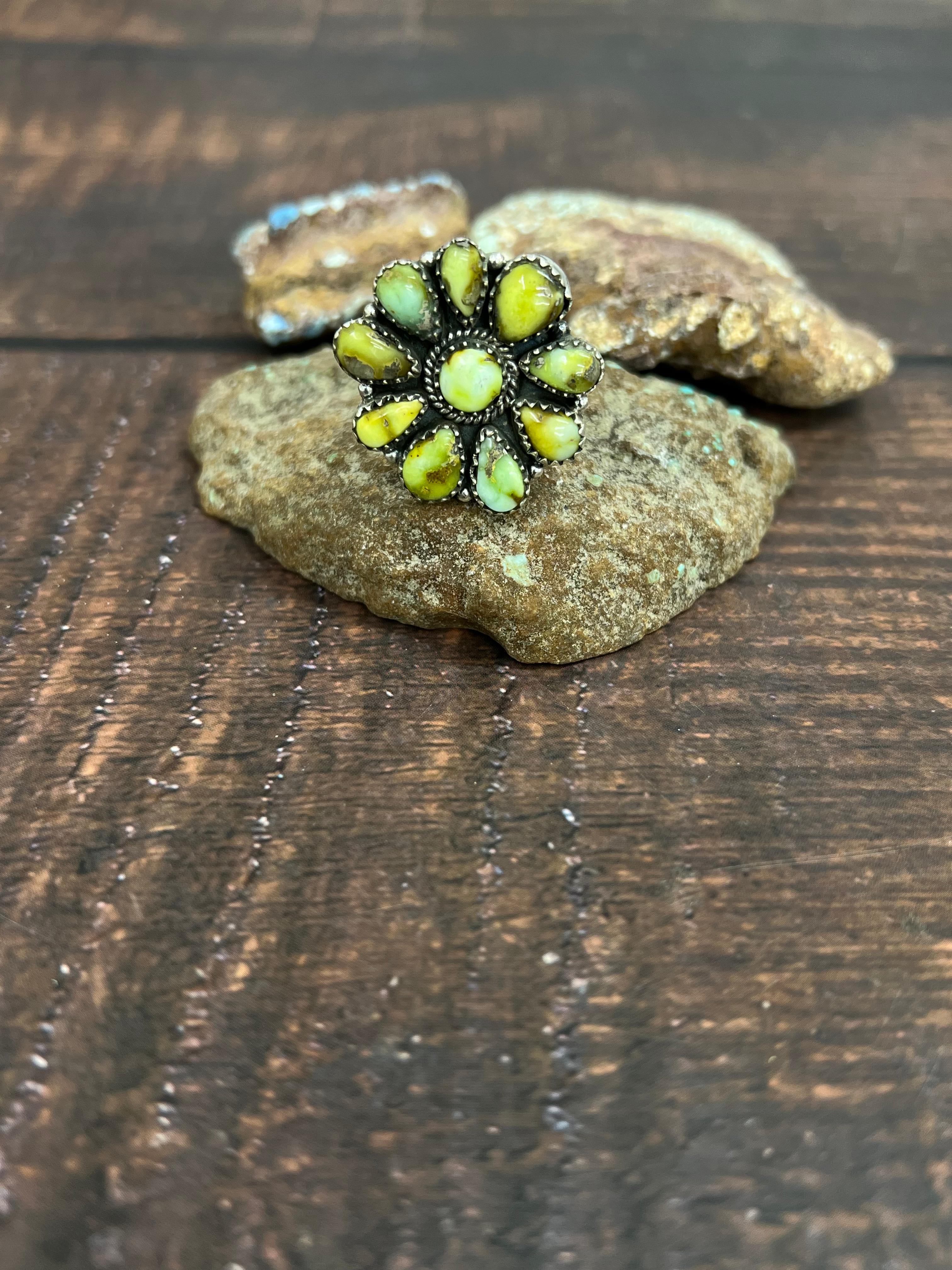 Handmade Sterling Silver Palomino Turquoise Adjustable Ring with Signed Nizhoni