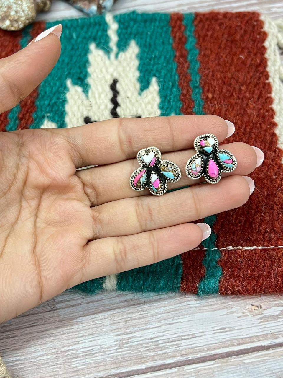 Handmade Sterling Silver Cotton Candy Post Studs Earrings "Signed Nizhoni"