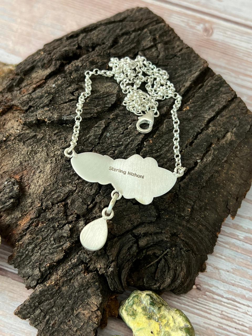 Handmade Sterling Silver Dahlia Rose Necklace with Signed Nizhoni