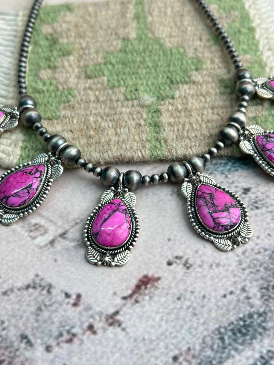 Handmade Sterling Silver Beaded Cherry Blossom Necklace "Signed Nizhoni"