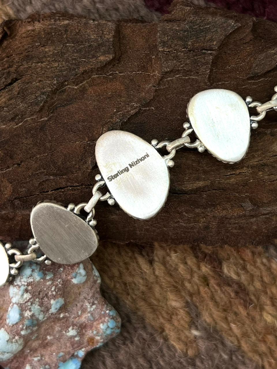 Handmade Sterling Silver Palomino with Golden Hills and Sonoran Turquoise Chain Bracelet "Signed Nizhoni"