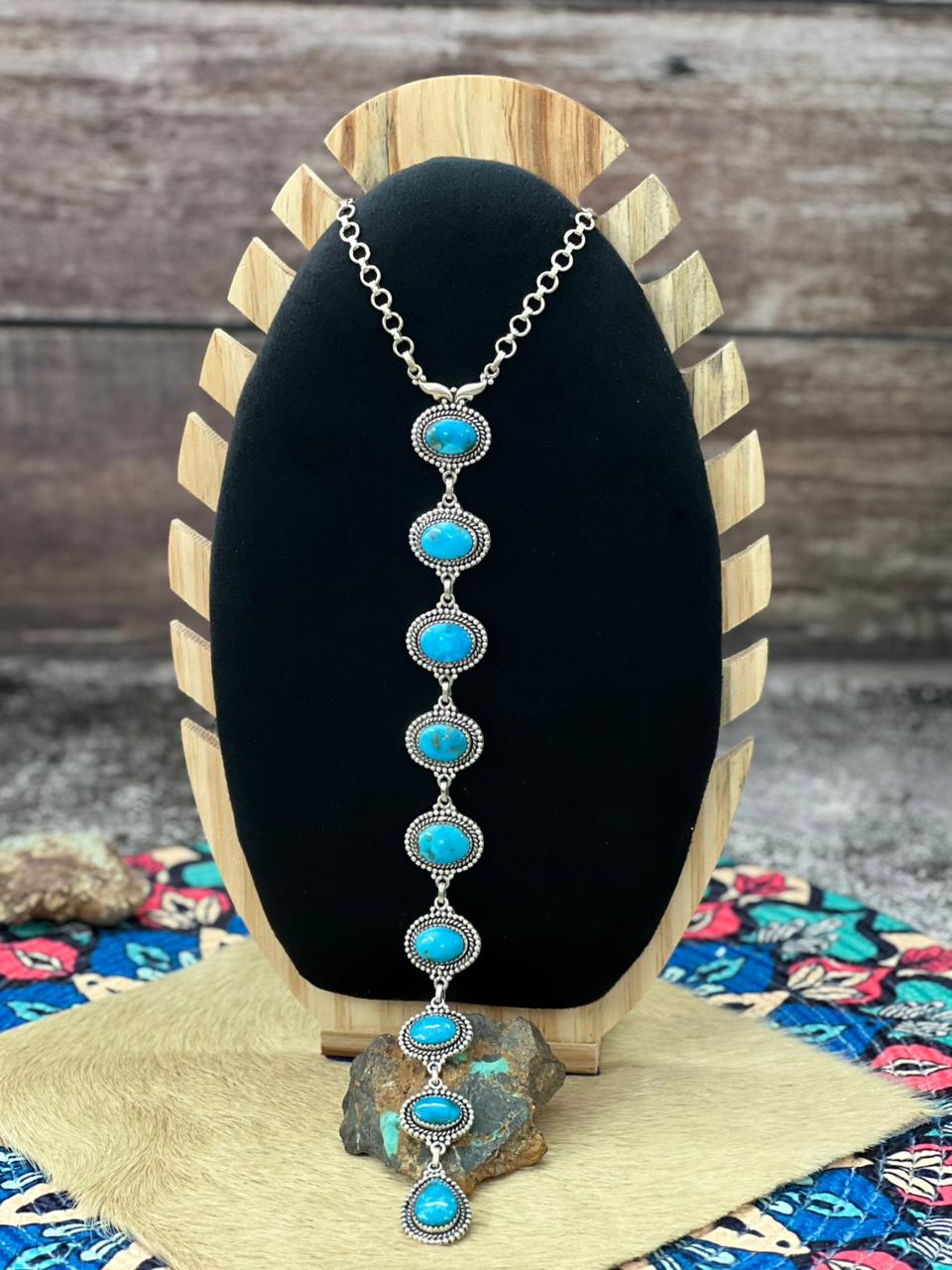 Handmade Sterling Silver Arizona Blue Turquoise Necklace "Signed Nizhoni"