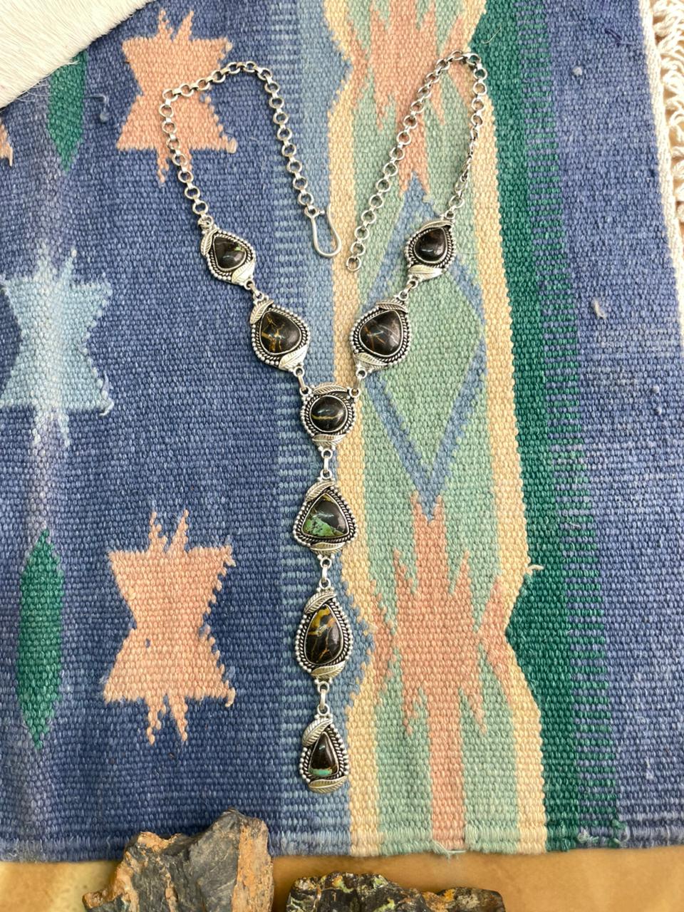 Handmade Sterling Silver Blackjack Turquoise Necklace "Signed Nizhoni"