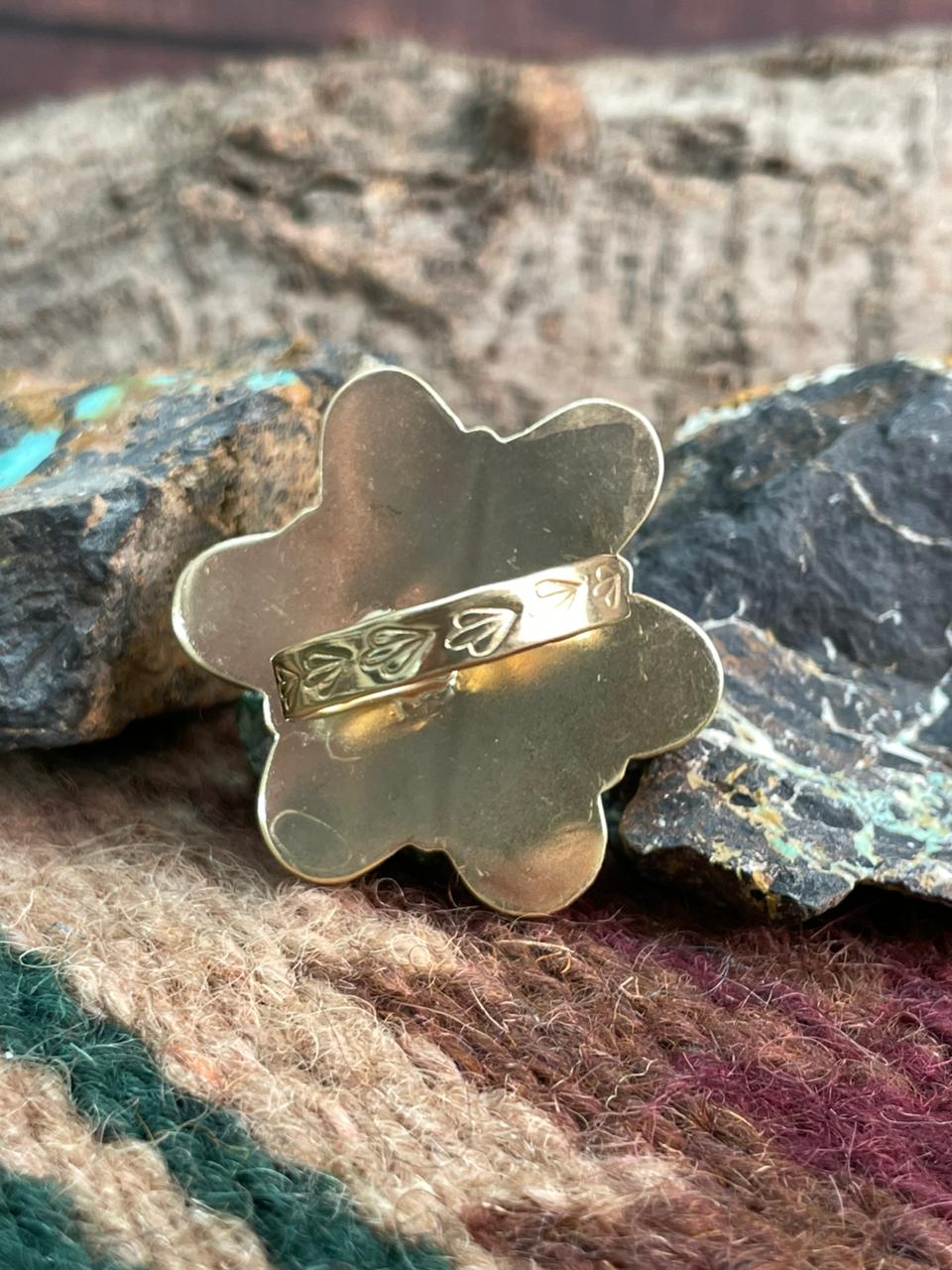“The Golden Collection” Handmade Number 8 Turquoise Gold Overlay Adjustable Ring