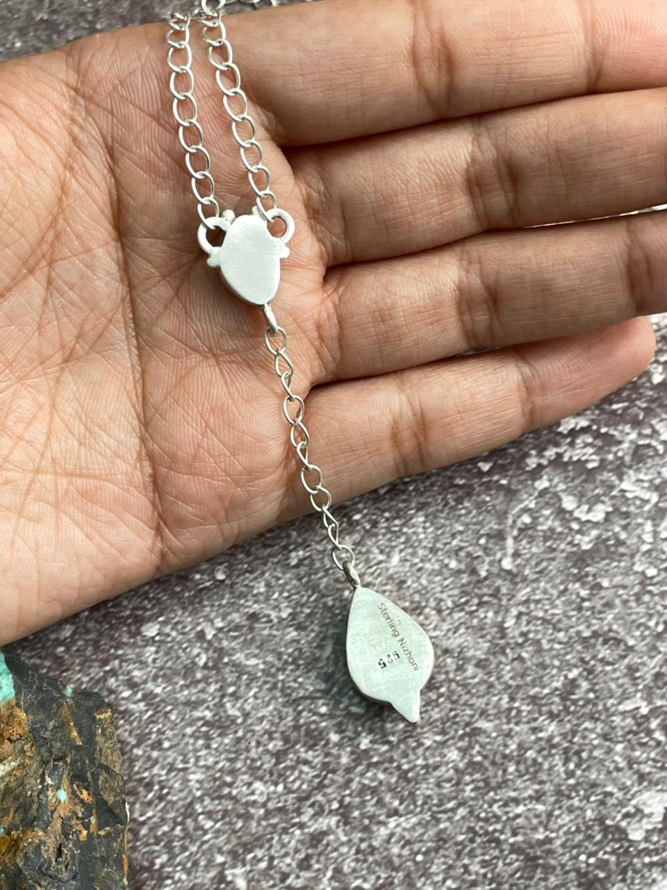 Handmade Sterling Silver Sonoran with White Water Turquoise Necklace "Signed Nizhoni"