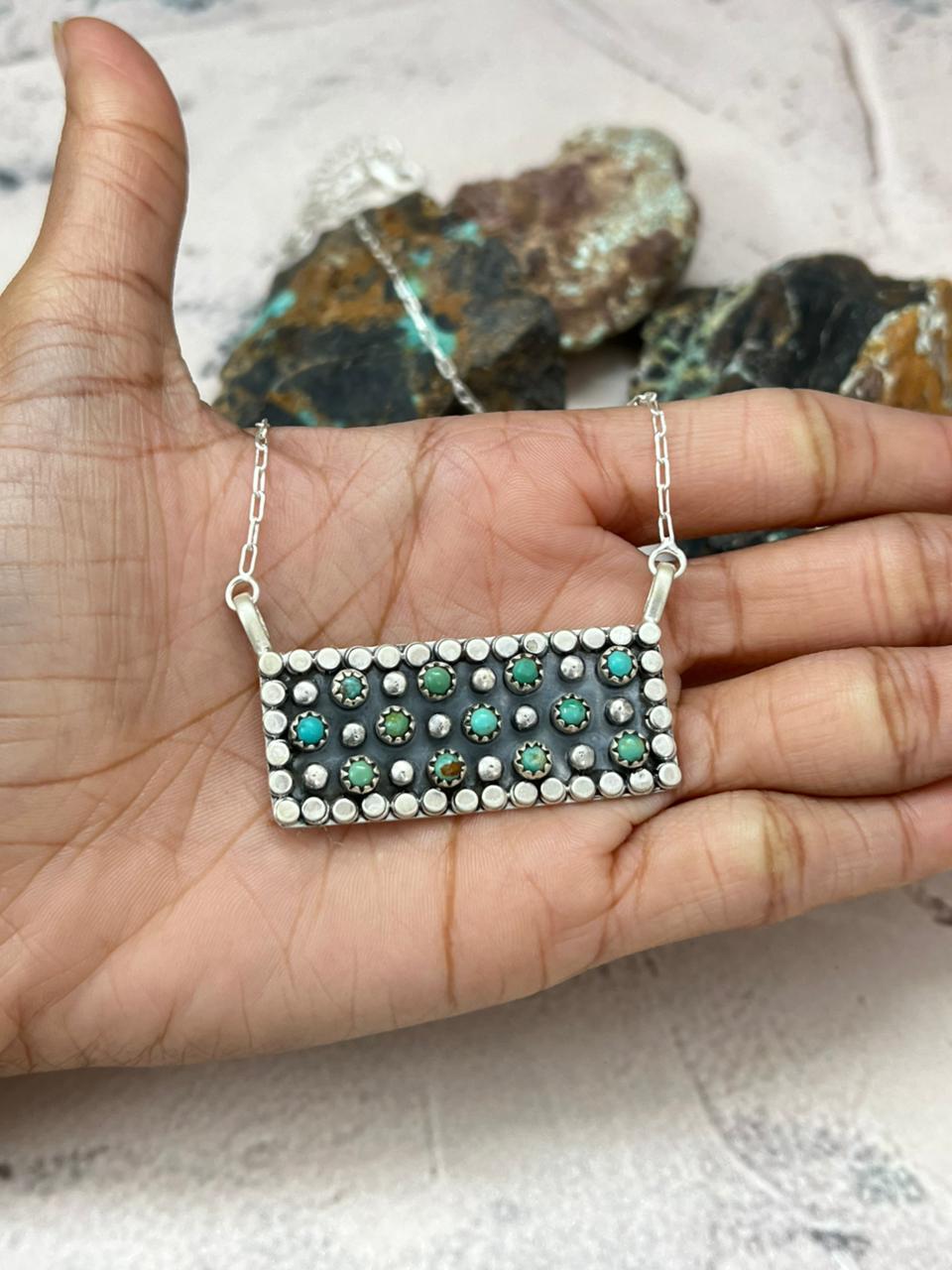 Handmade Sterling Silver Kingman Turquoise Necklace "Signed Nizhoni"