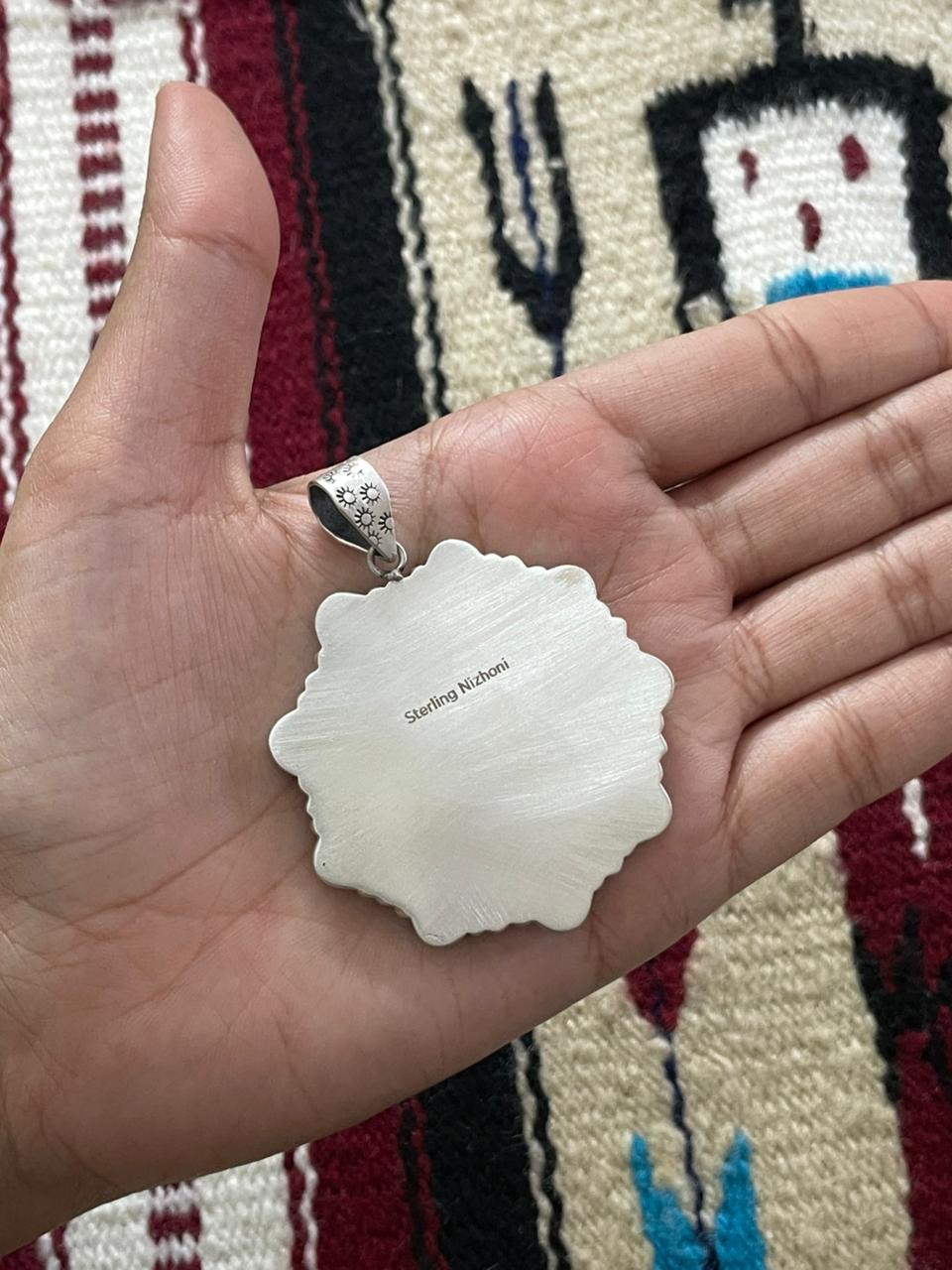 Handmade Sterling Silver Emerald Valley with Dahlia Rose Pendant "Signed Nizhoni"