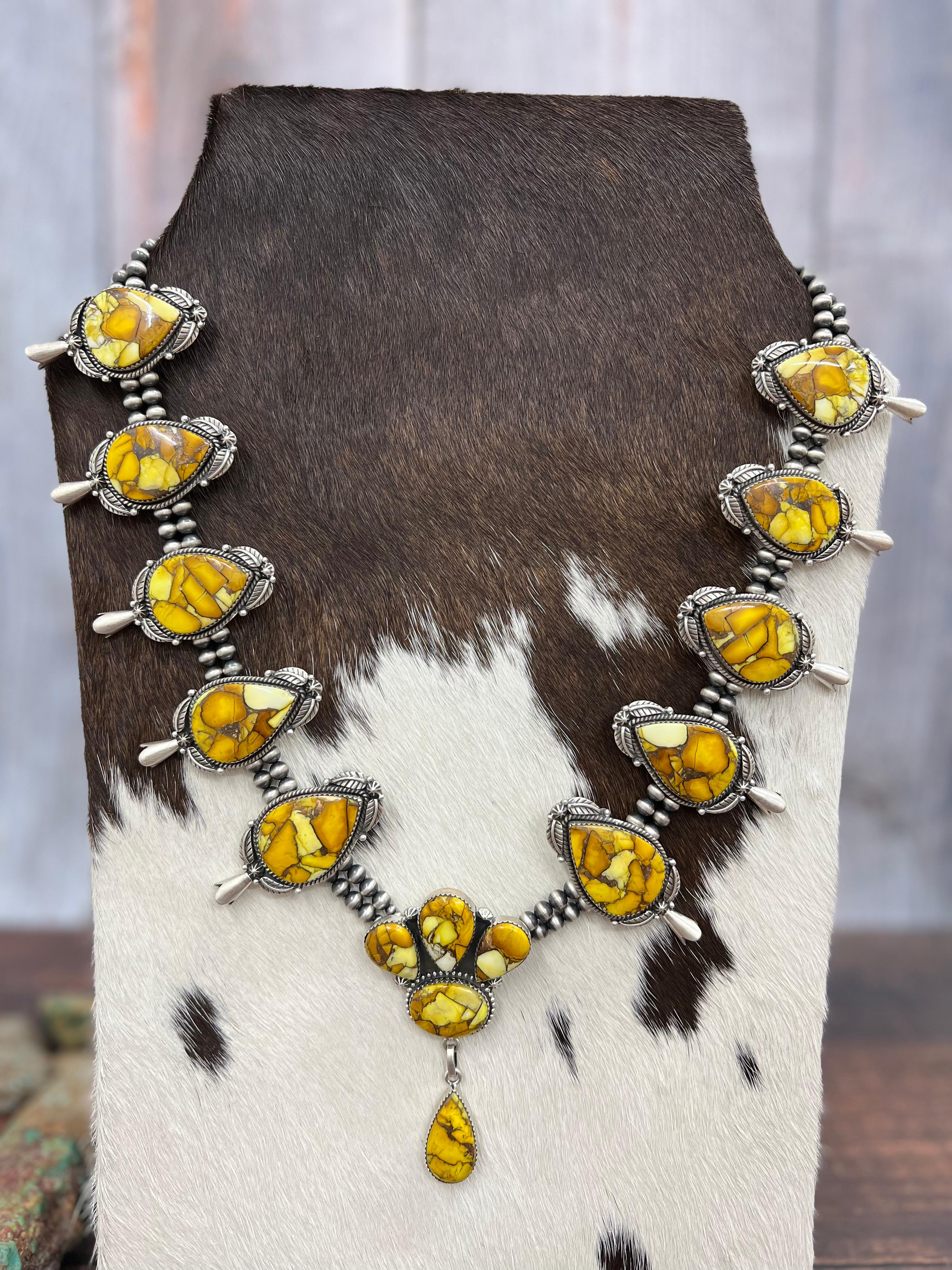 Handmade Sterling Silver Honey Dahlia Necklace with Signed Nizhoni