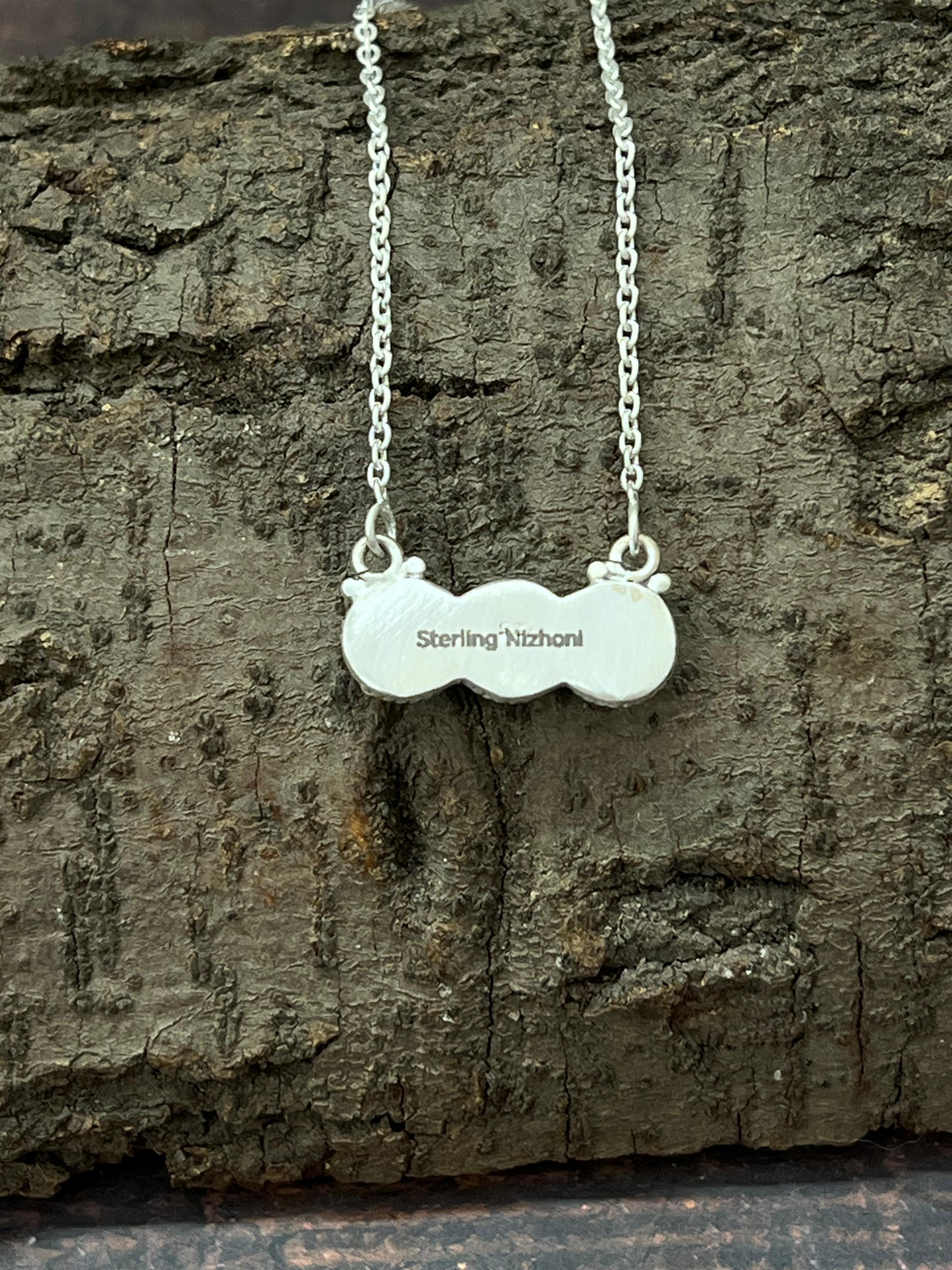 Handmade Sterling Silver Number 8 Turquoise Necklace with Signed Nizhoni