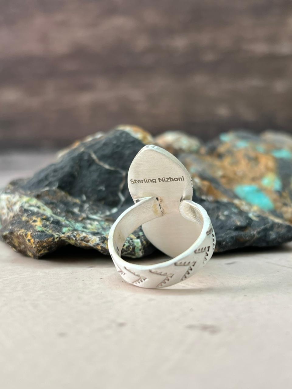 Handmade Sterling Silver Wildhorse Magnesite Adjustable Ring "Signed Nizhoni"