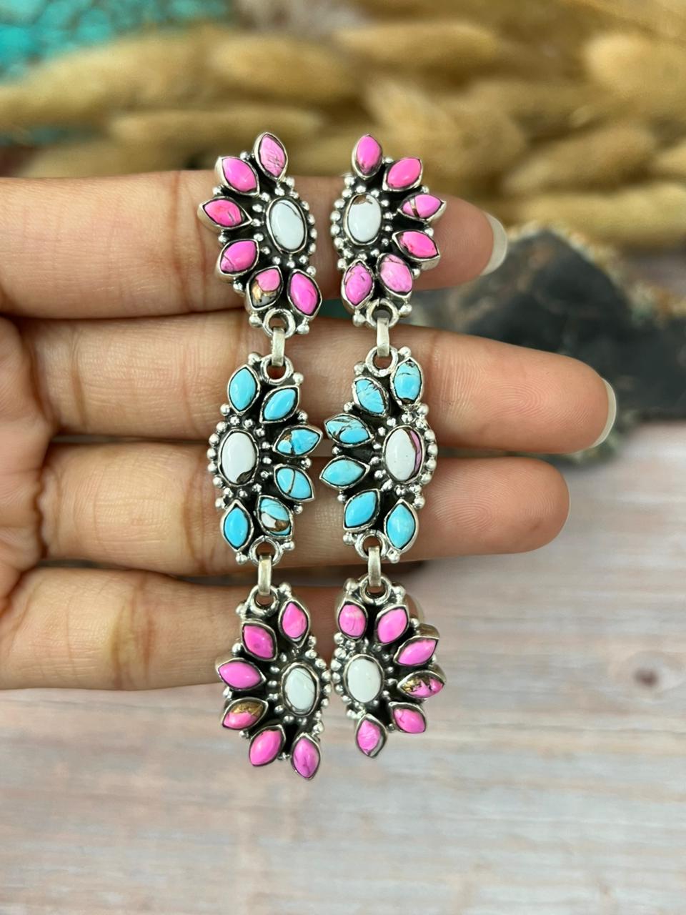 Handmade Sterling Silver Cotton Candy Post Dangle Earrings "Signed Nizhoni"