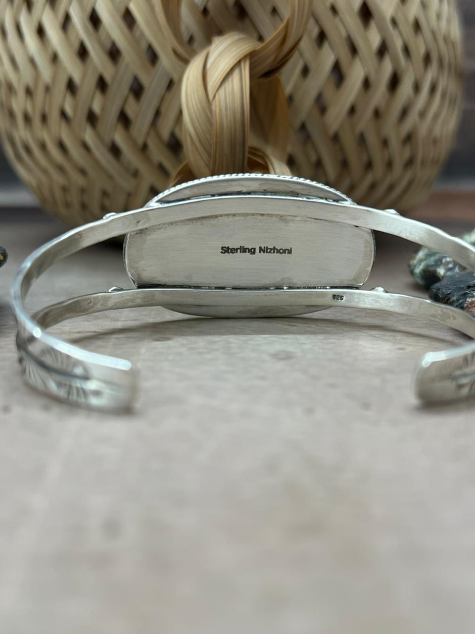 Handmade Sterling Silver Golden Hills with White Collection Bracelet "Signed Nizhoni"