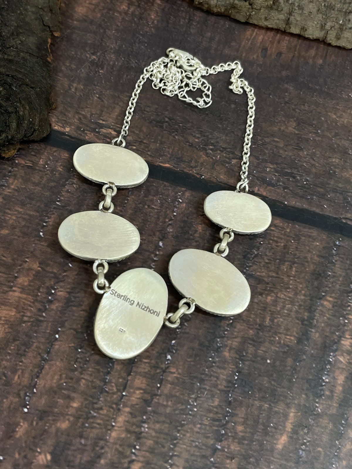 Handmade Sterling Silver Golden Hills Turquoise Necklace with Signed Nizhoni