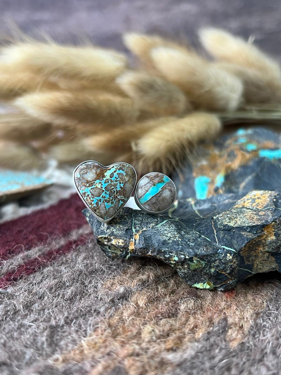 Handmade Sterling Silver Royston Ribbon Turquoise Adjusatble Ring "Signed Nizhoni"