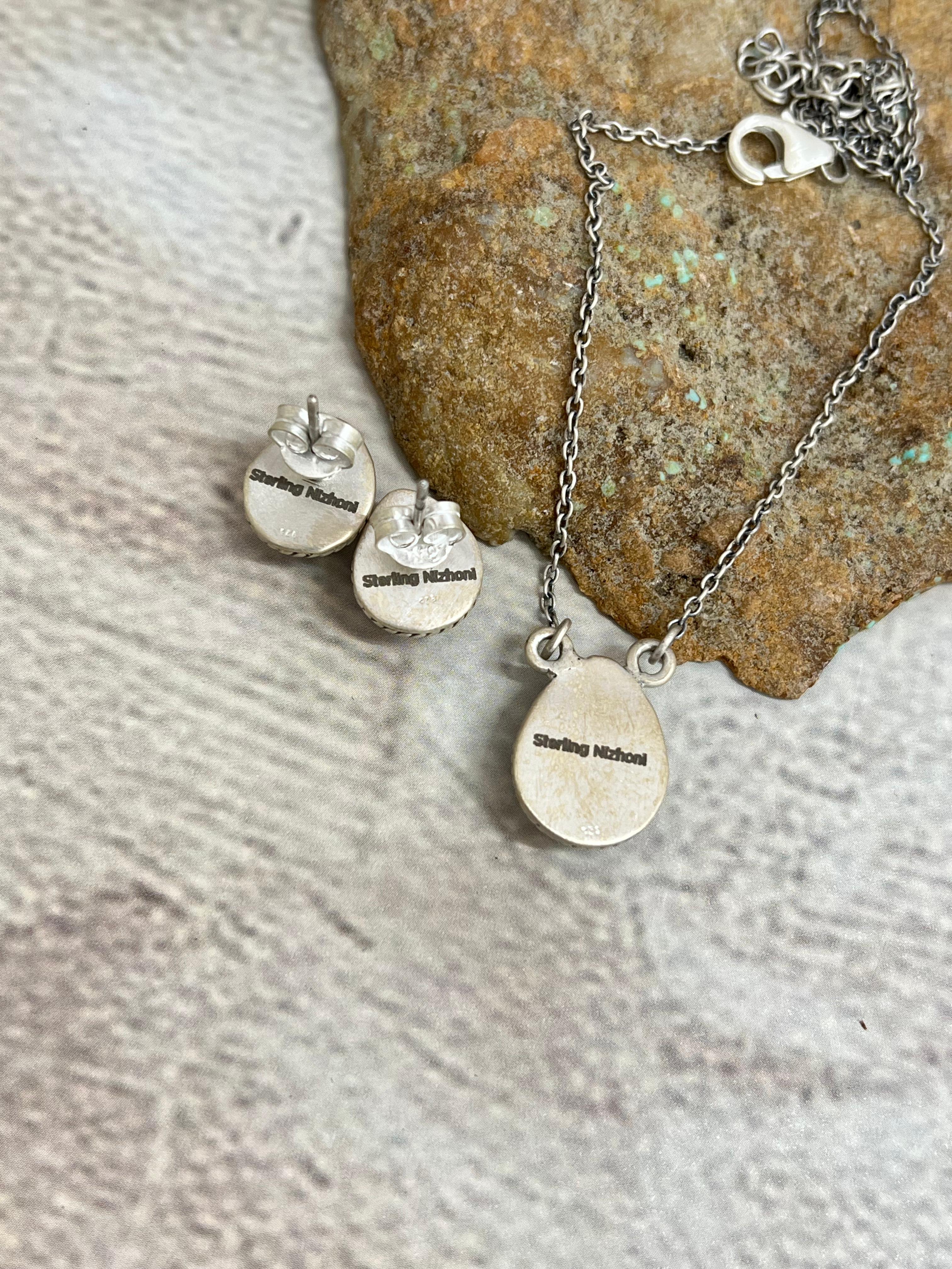 Handmade Sterling Silver Grape Dahlia Necklace Earrings Set, Signed Nizhoni