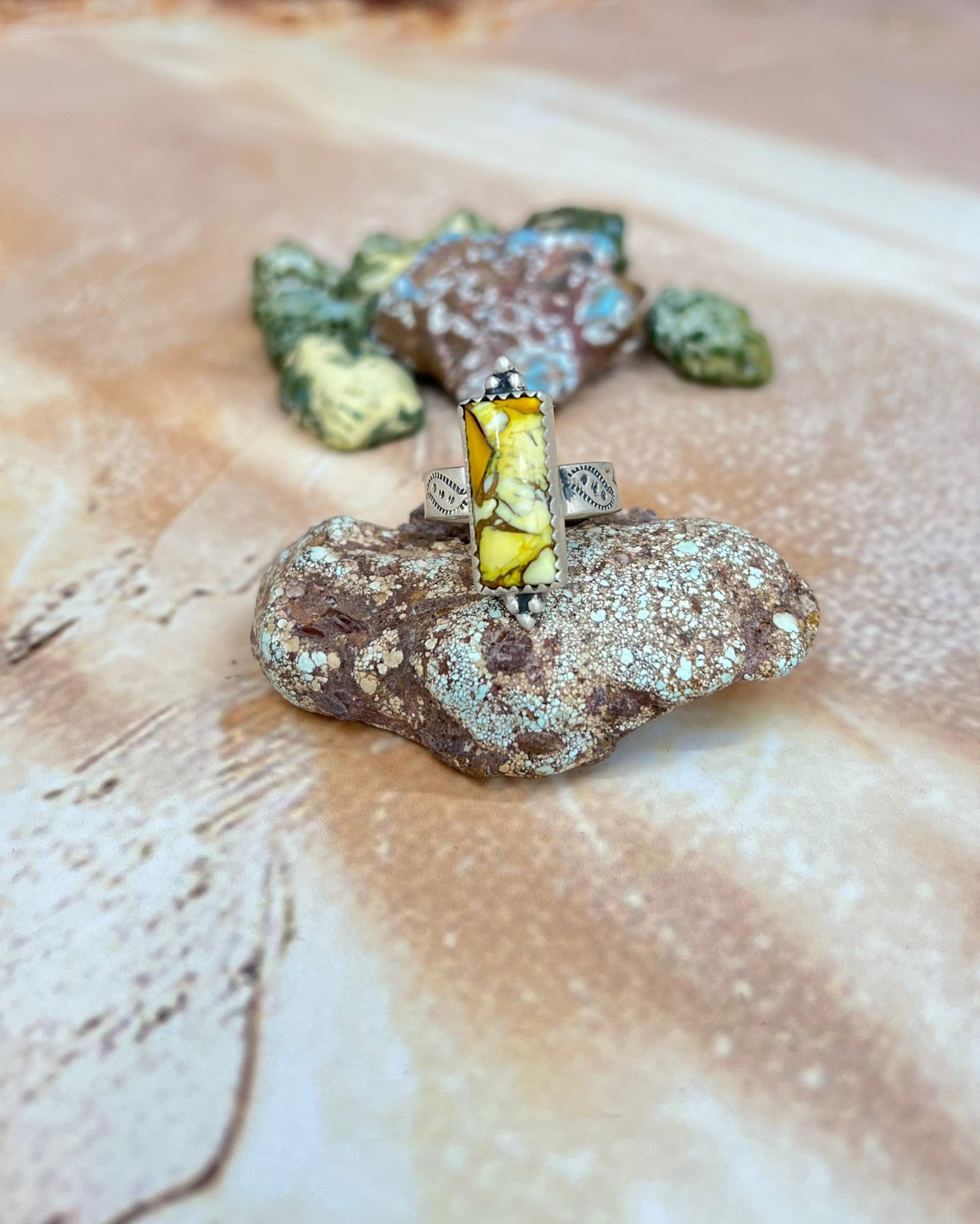 Handmade Sterling Silver Honey Dahlia Adjustable Ring with Signed Nizhoni