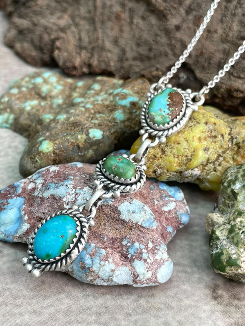 Handmade Sterling Silver Sonoran Mountain Turquoise Necklace "Signed Nizhoni"