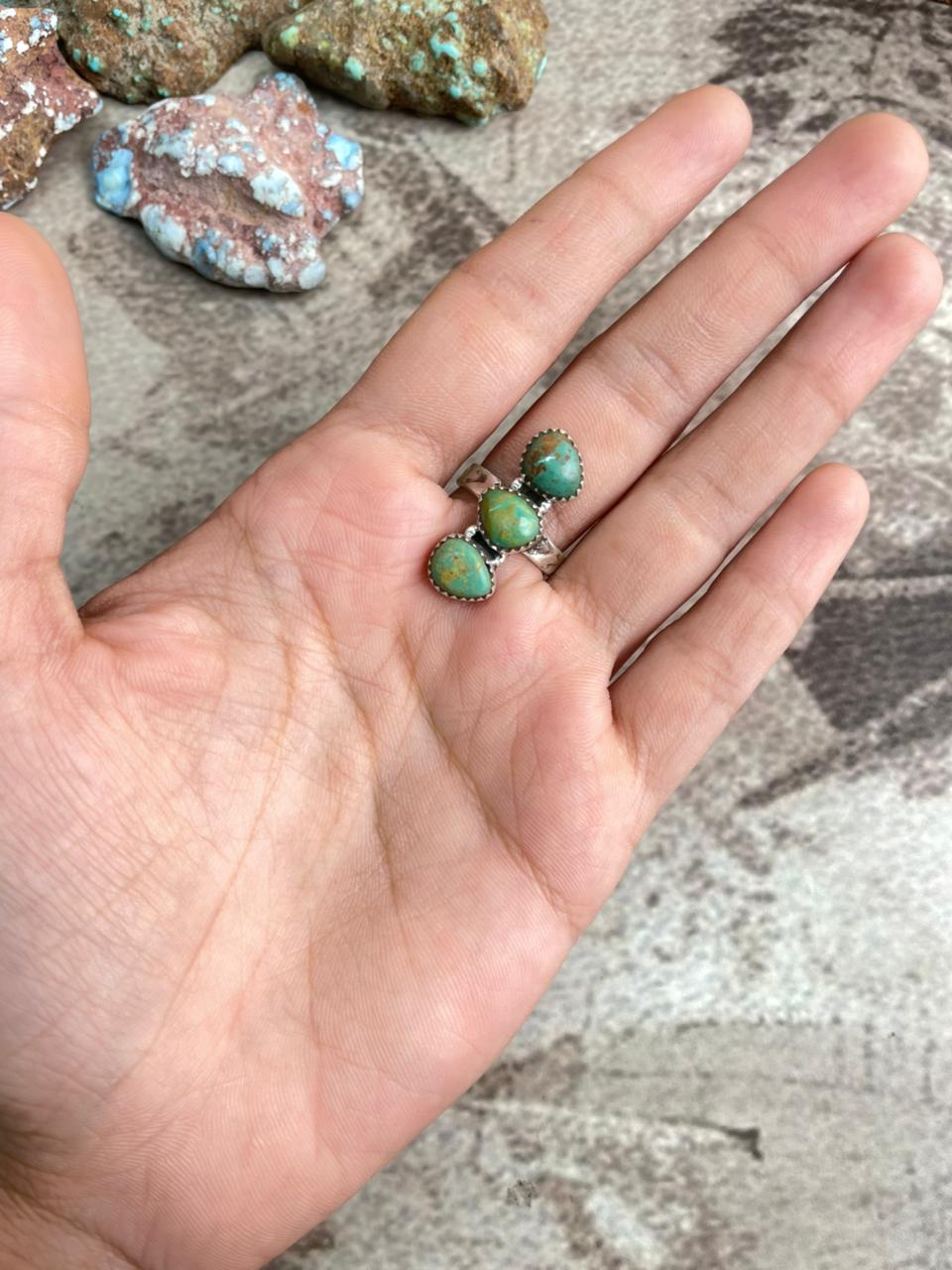 Handmade Sterling Silver Kingman Turquoise Adjustable Ring with Signed Nizhoni