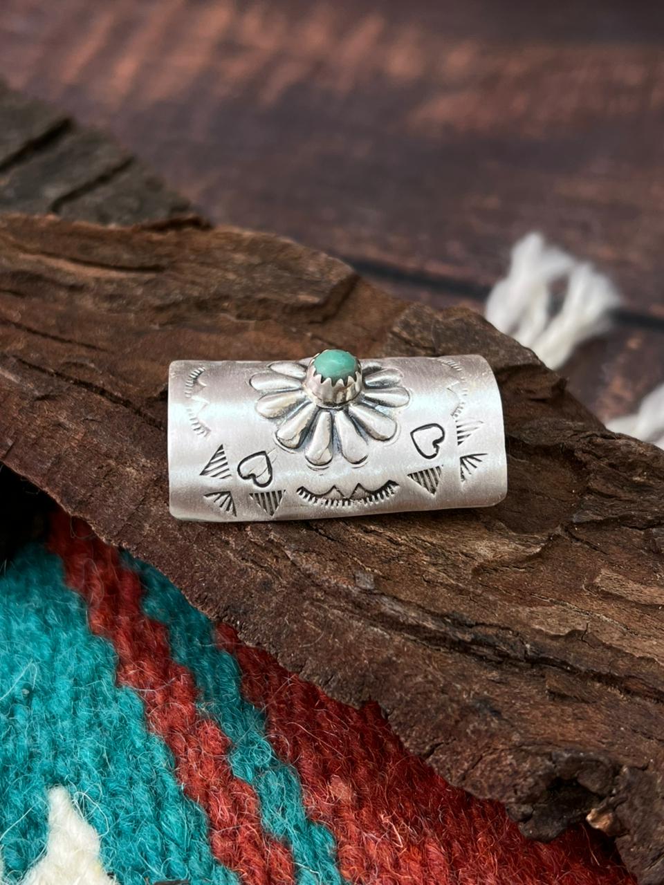 Handmade Sterling Silver Kingman Turquoise Hair Pin "Stamped Nizhoni"