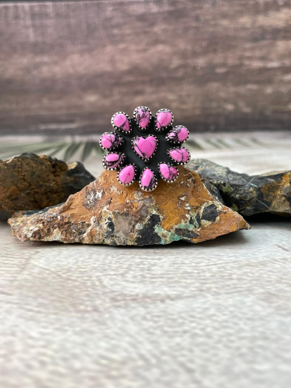 Handmade Sterling Silver Cherry Blossom Adjustable Ring "Signed Nizhoni"