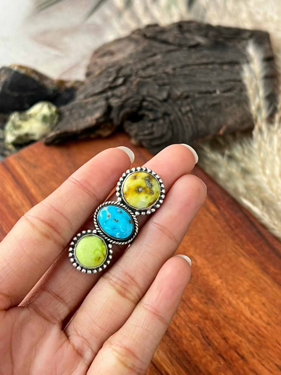 Handmade Sterling Silver Sierra Bella with Palomino Turquoise Collection: Adjustable Ring "Signed Nizhoni"