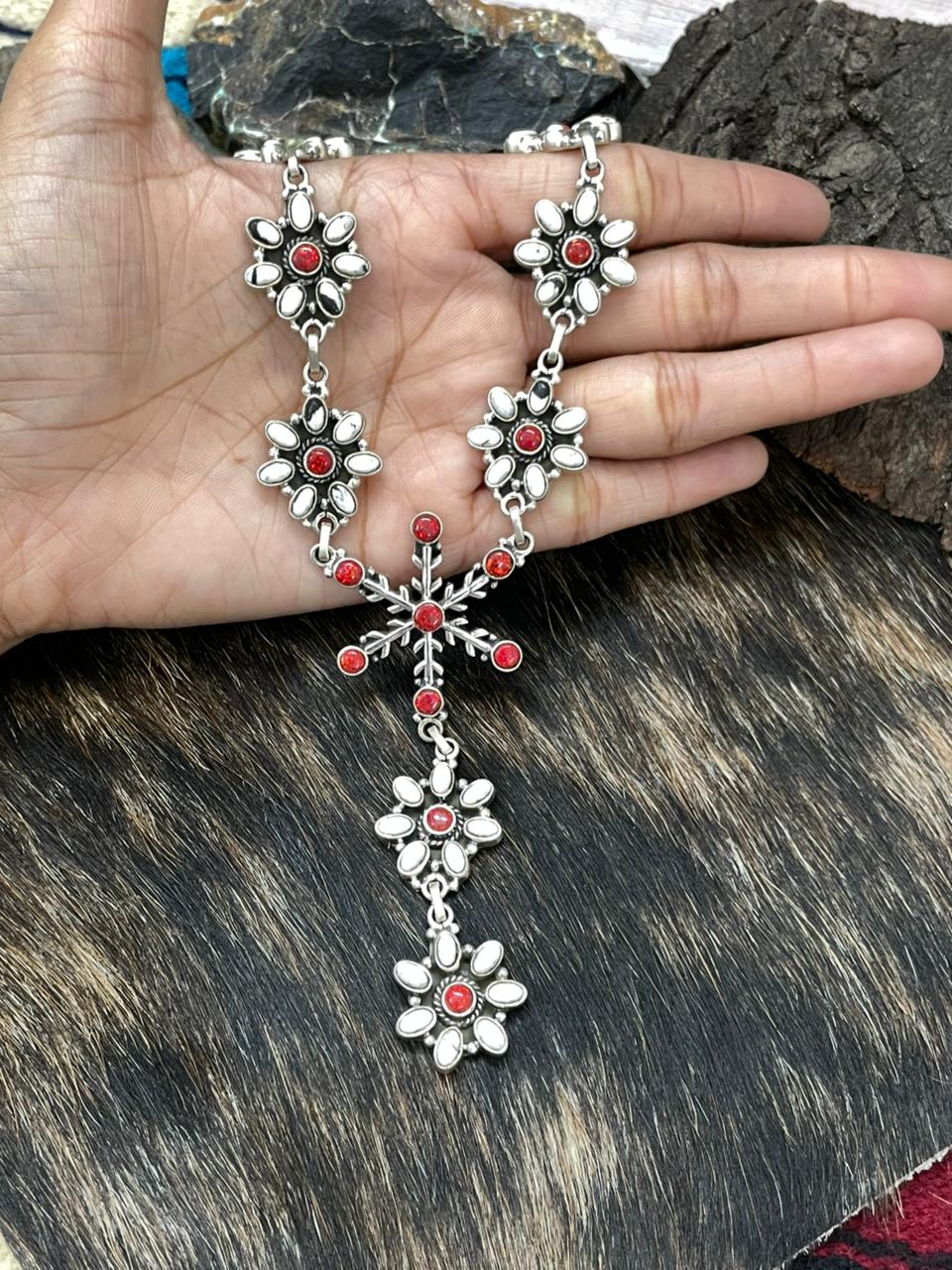 Handmade Sterling Silver White Buffalo with Red Opal Necklace "Signed Nizhoni"