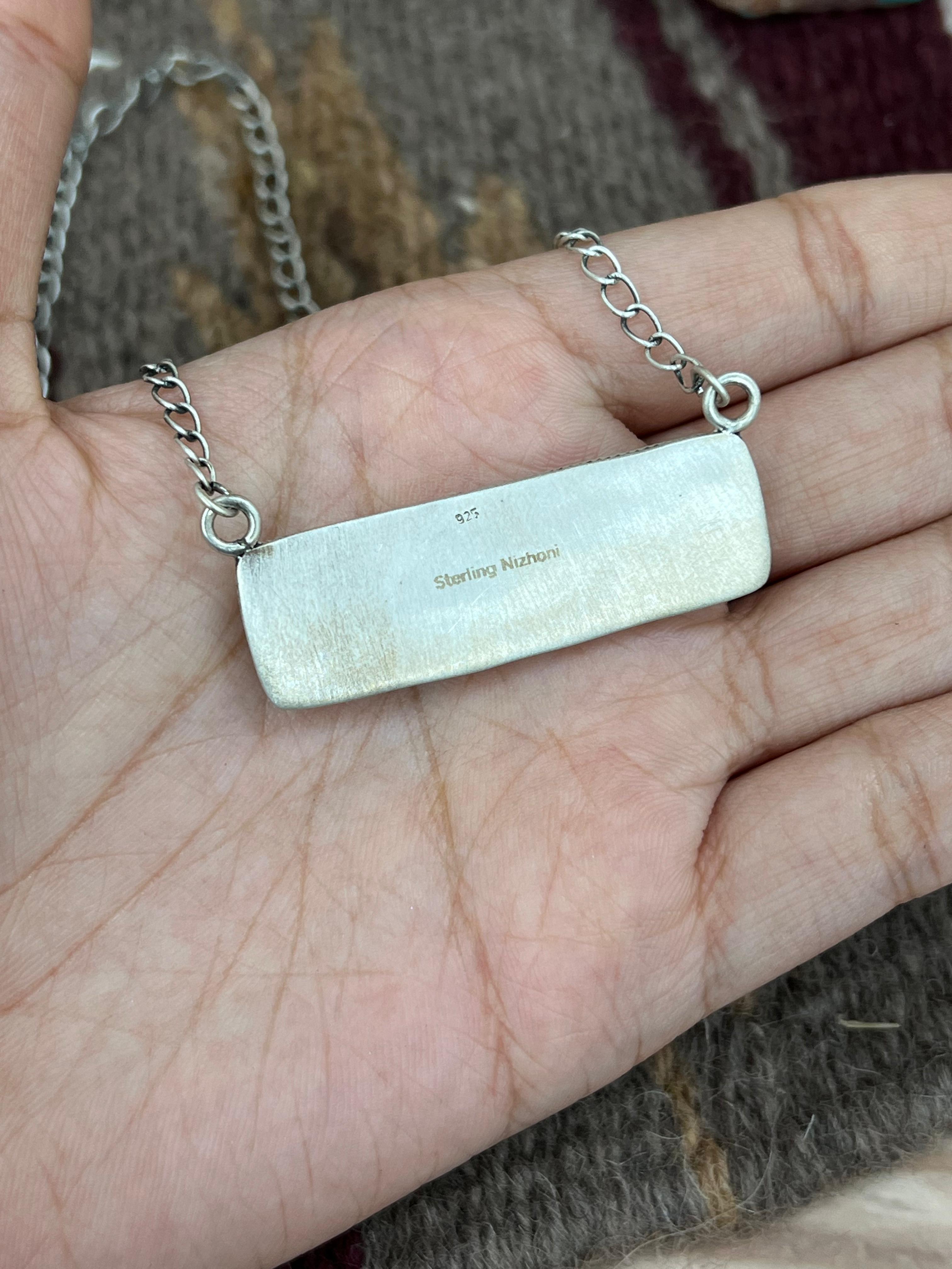 Handmade Sterling Silver Cotton Candy Turquoise Necklace with Signed Nizhoni