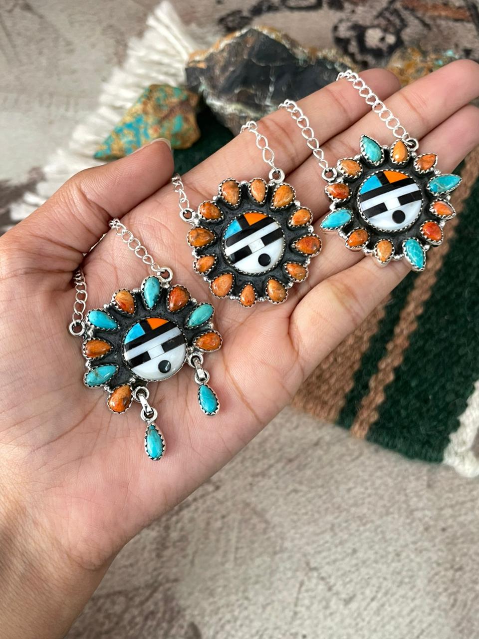 Handmade Sterling Silver Turquoise and MOP Necklace "Signed Nizhoni"