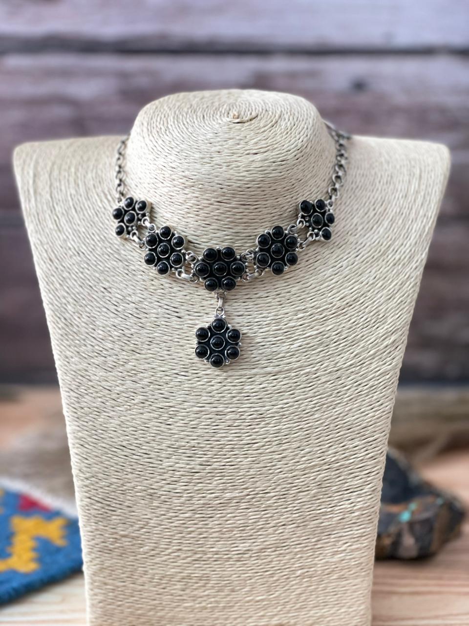 Handmade Sterling Silver Black Onyx Choker Necklace "Signed Nizhoni"