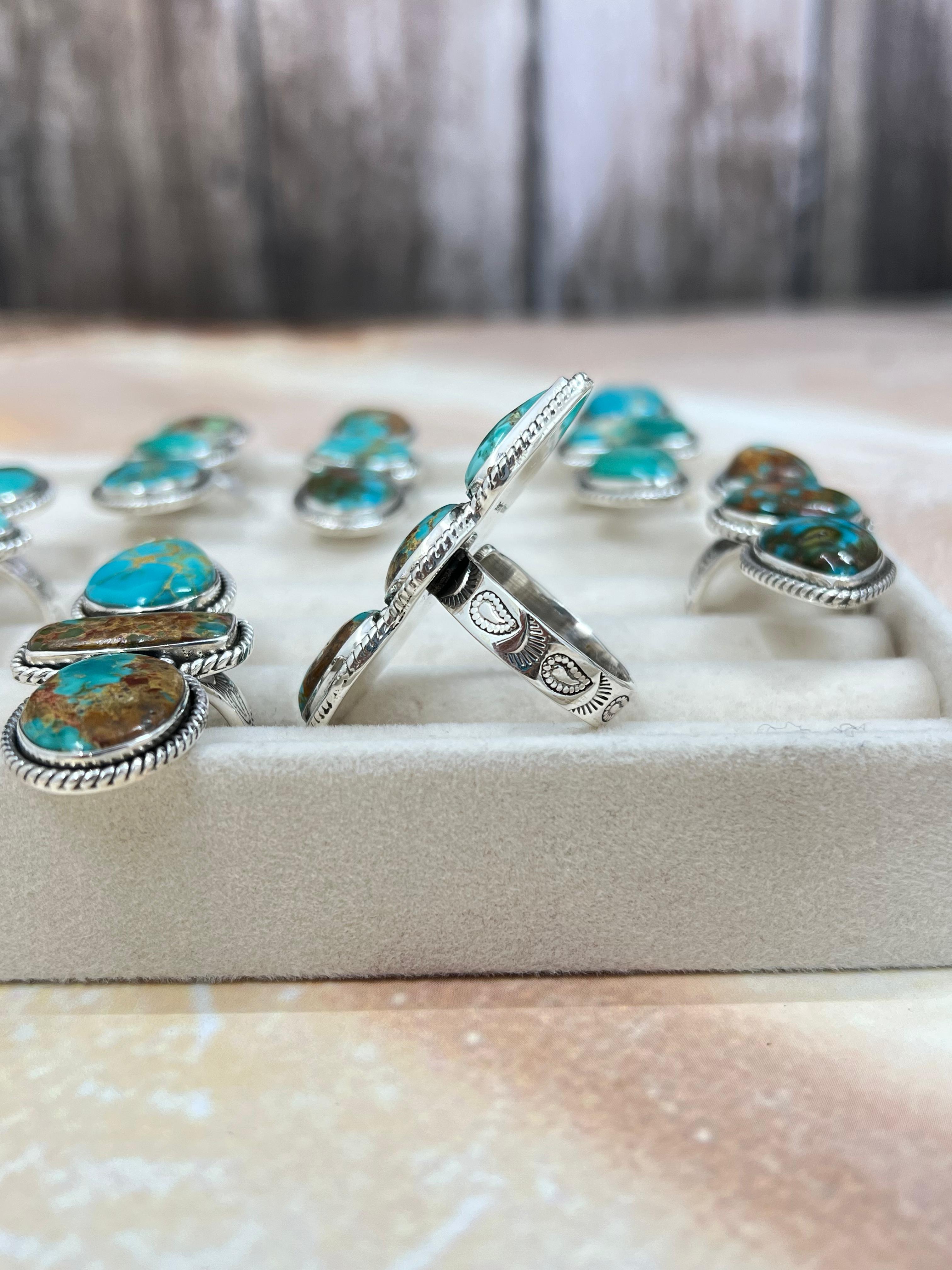 Handmade Sterling Silver Hardy Pit Adjustable Ring with Signed Nizhoni