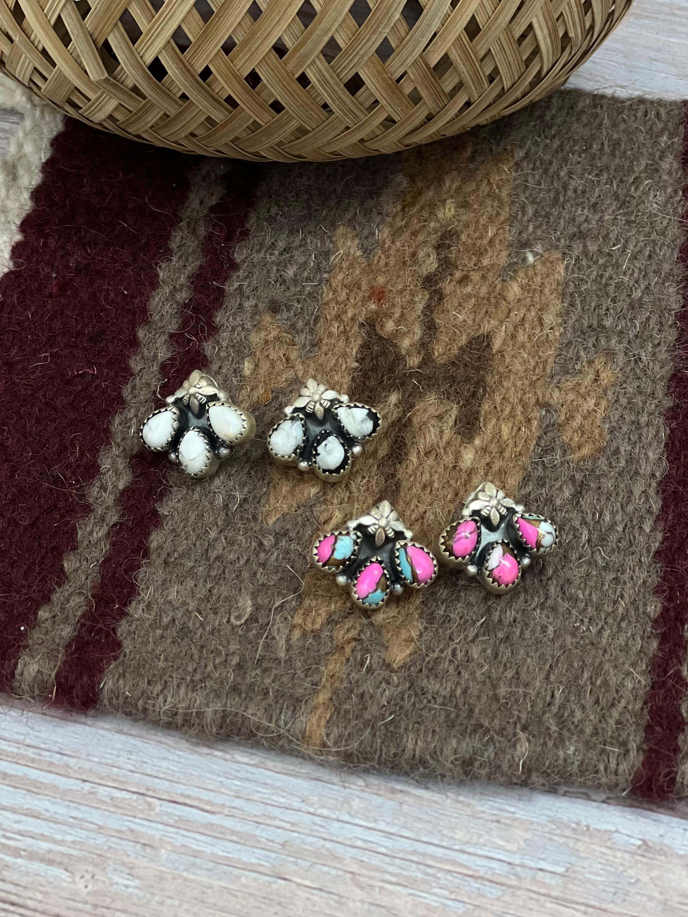 Handmade Sterling Silver Cotton Candy, Wild Horse Post Earrings with Signed Nizhoni