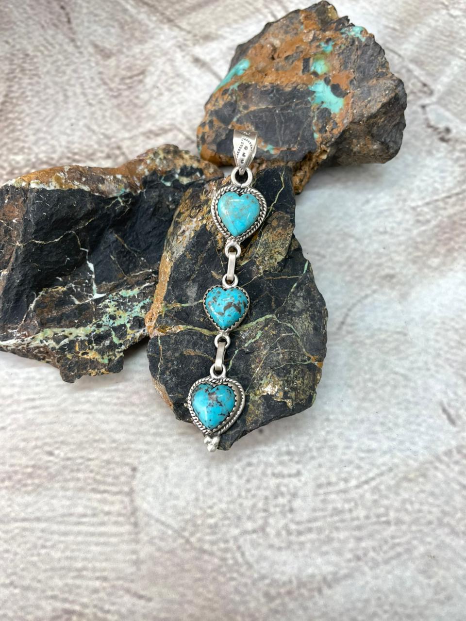 Handmade Sterling Silver Arizona Turquoise Pendant "Signed Nizhoni"