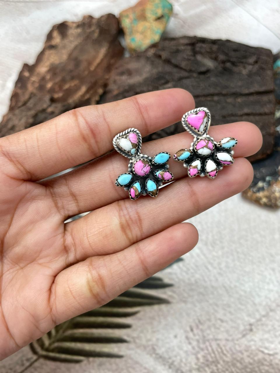 Handmade Sterling Silver Cotton Candy Post Earrings "Signed Nizhoni"