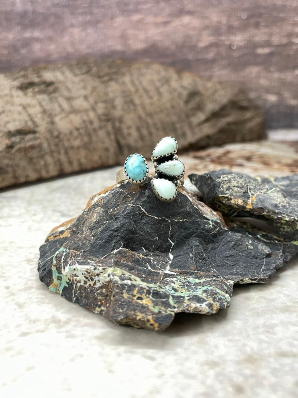 Handmade Sterling Silver White Water with Paloma Adjustable Ring "Signed Nizhoni"