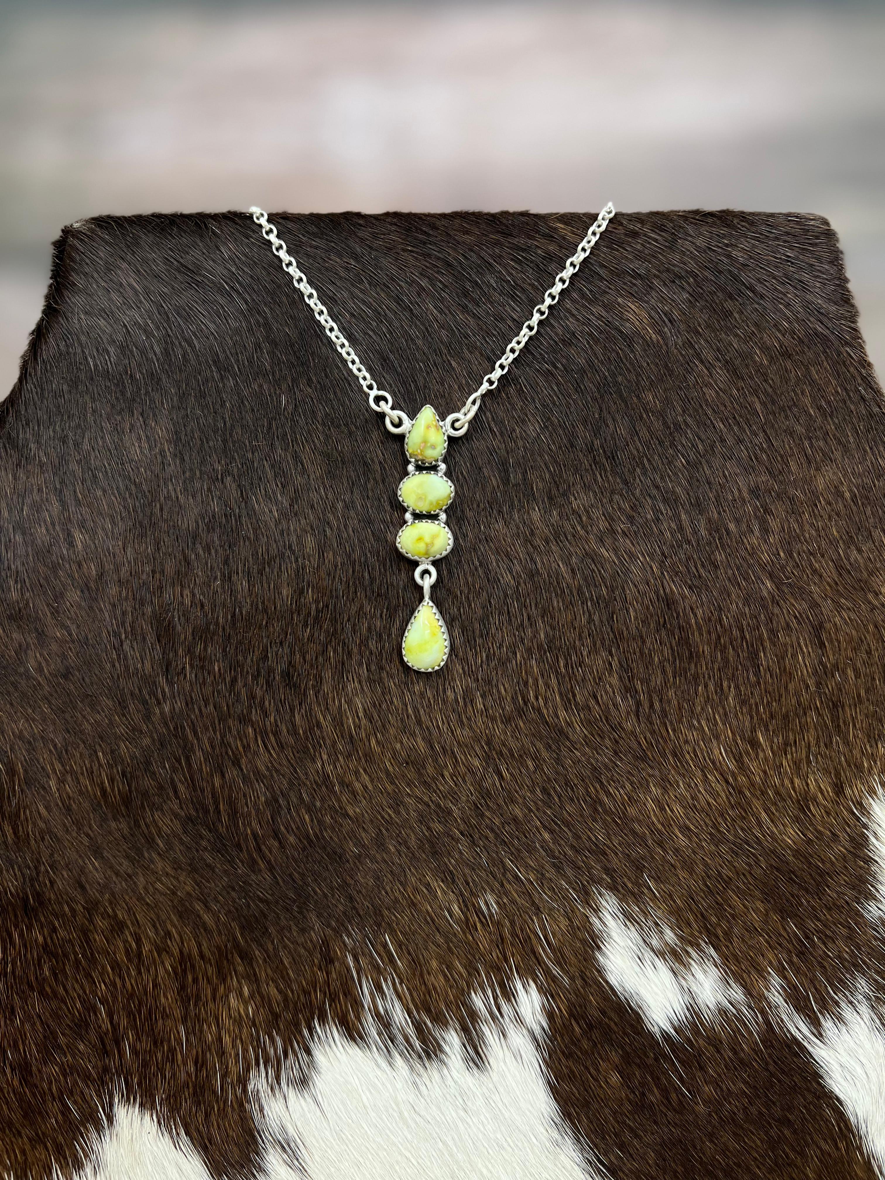 Handmade Sterling Silver Palomino Turquoise Necklace with Signed Nizhoni